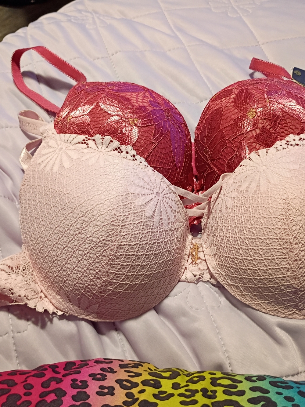 Lace Push-Up Bra - Pink & Dark Pink